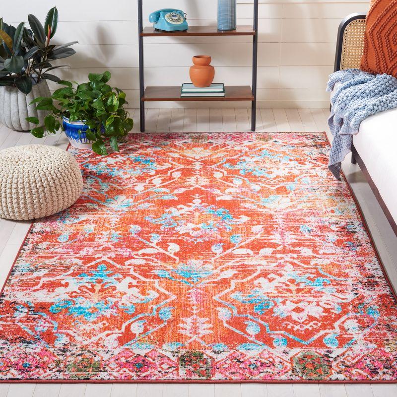 Orange and Light Blue 8' x 10' Synthetic Washable Area Rug