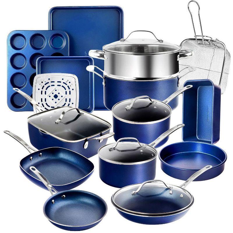 Granitestone Blue 20 Piece Aluminum Non Stick Cookware & Bakeware Set with Ultra Nonstick Surface, Oven & Dishwasher Safe