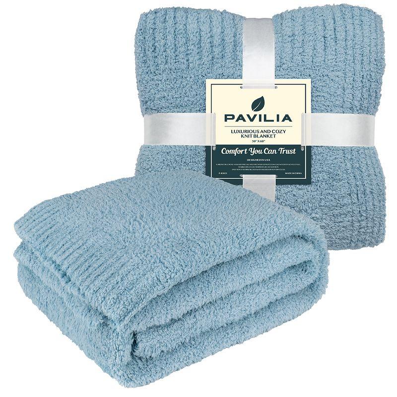 PAVILIA Plush Knit Throw Blanket for Couch Sofa Bed, Super Soft Fluffy Fuzzy Lightweight Warm Cozy All Season