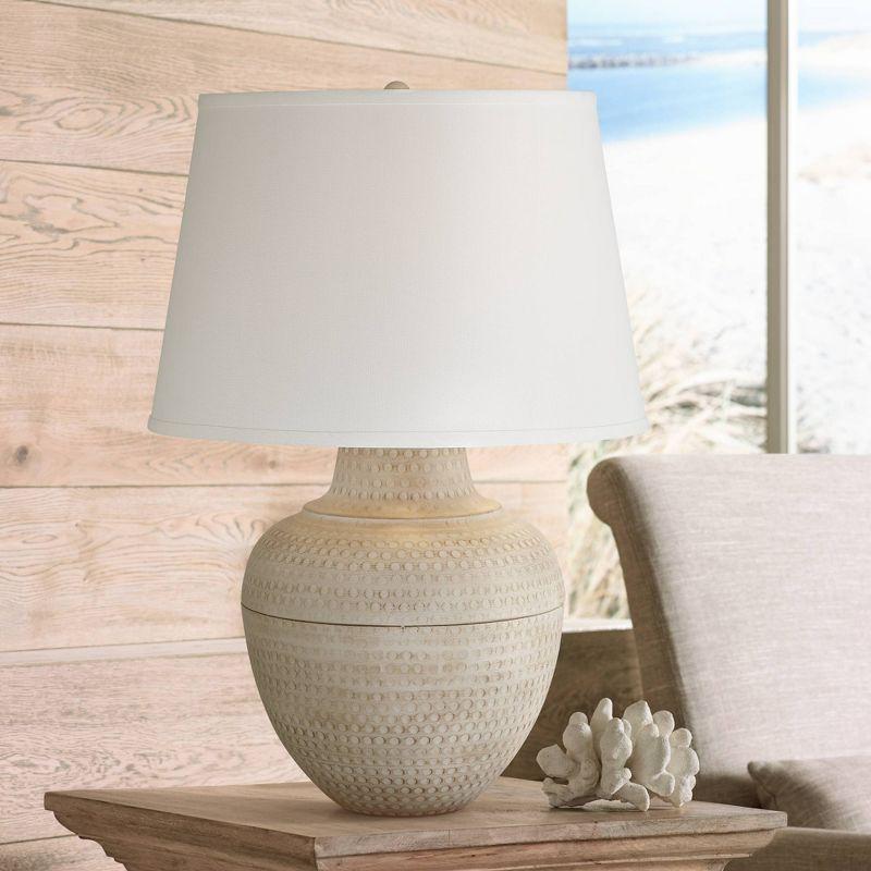 Barnes and Ivy Rustic Farmhouse Table Lamp 27 1/4" Tall Natural Beige Hammered Metal White Linen Fabric Drum Shade for Living Room