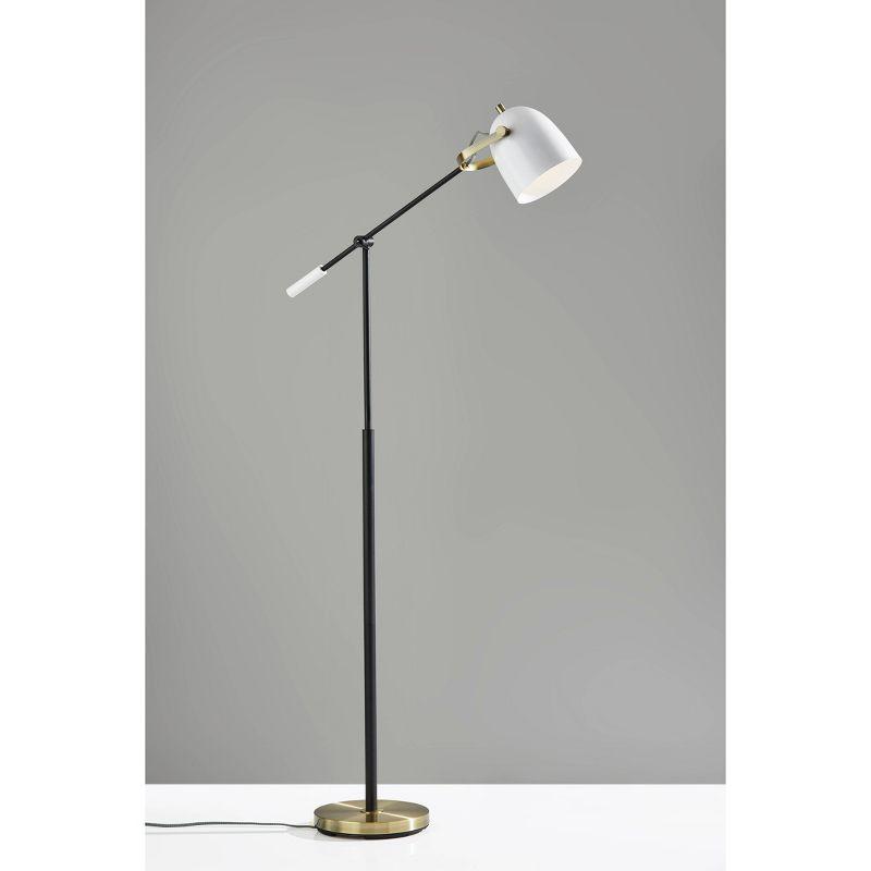 Elegant Adjustable Black & White Metal Floor Lamp with Antique Brass Accents