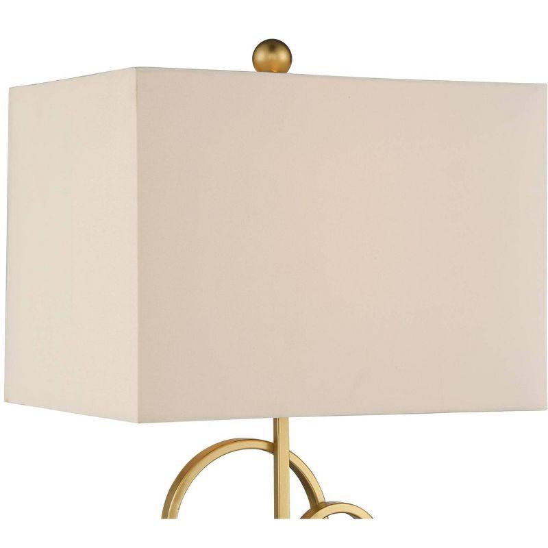 360 Lighting Saul Modern Table Lamp 26" High Brass Gold Metal Open Rings Oatmeal Fabric Rectangular Shade for Bedroom Living Room Bedside Nightstand