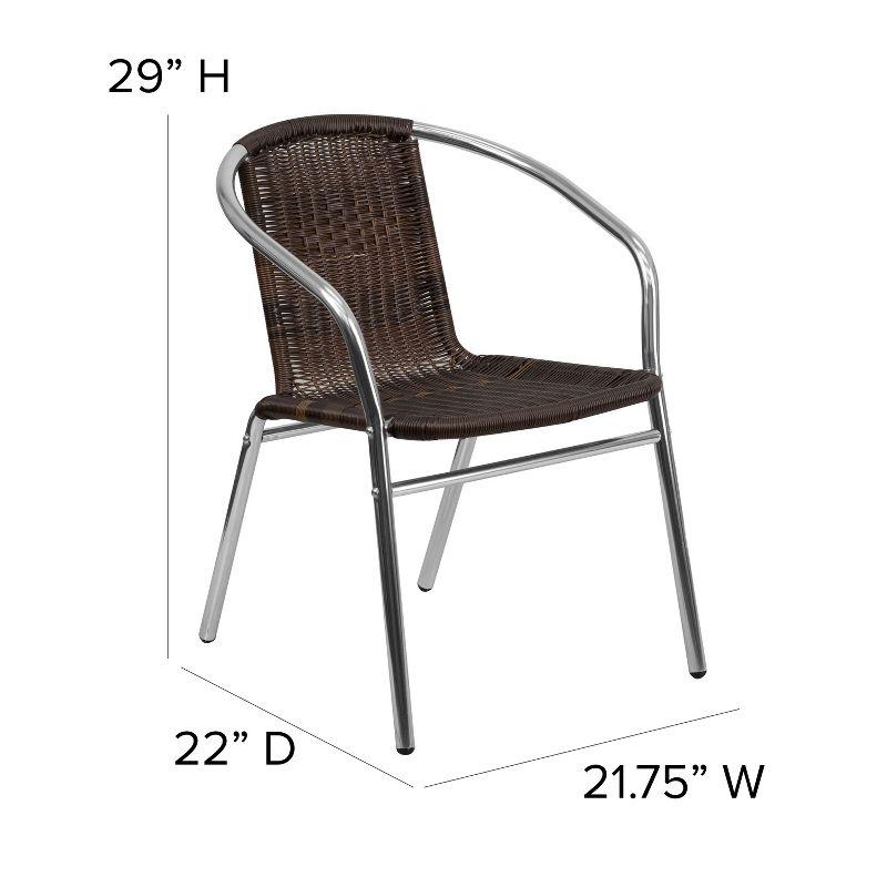 Elegant Silver Aluminum & Dark Brown Rattan Indoor-Outdoor Dining Chair