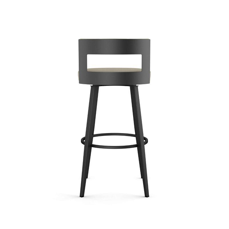 Amisco Paramont Upholstered Counter Height Barstool Greige/Black: Modern Round Faux Leather, Steel Frame, 300 lbs Capacity