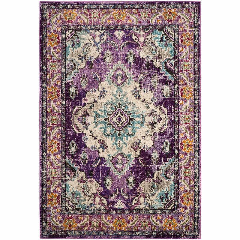 Violet and Light Blue Medallion Synthetic Small Rug