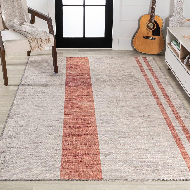 Raita Modern Distressed Stripe Machine-Washable Area Rug - JONATHAN Y