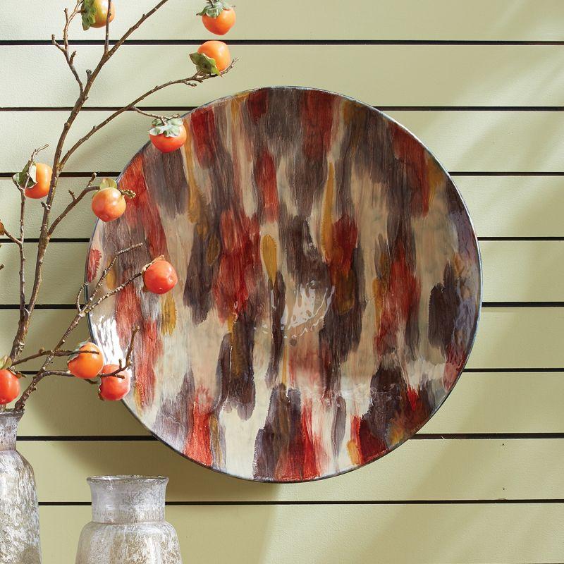 Autumnal Hand-Painted Round Enameled Iron Decorative Plate