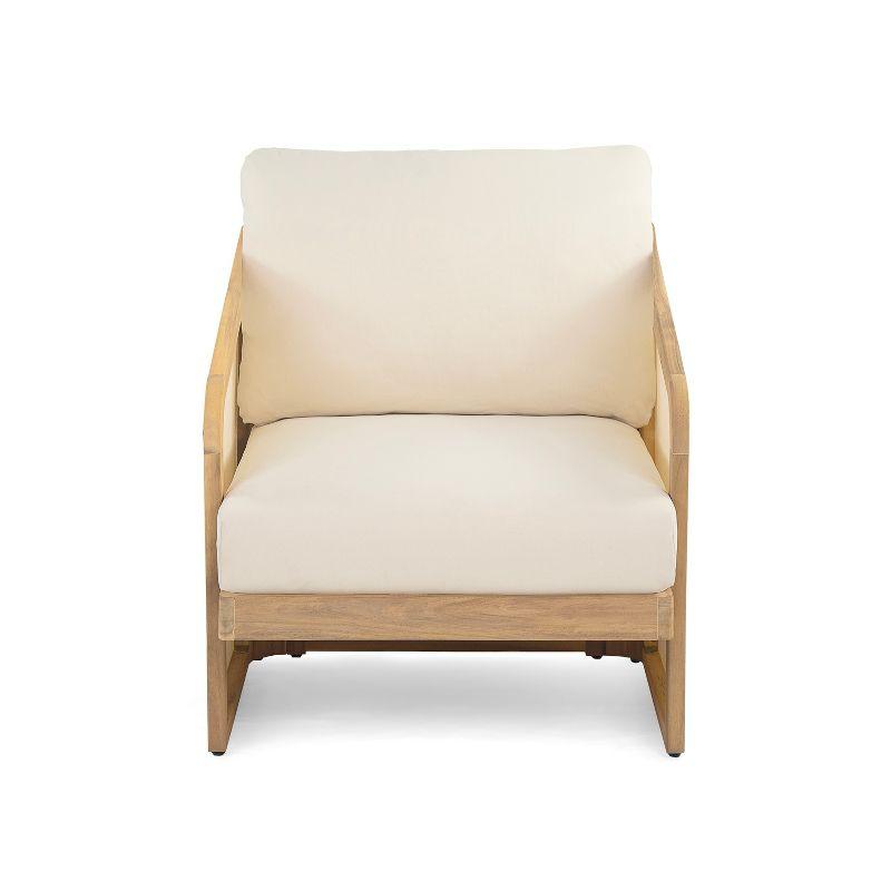 Christopher Knight Home Bendgn Patio Acacia Wood and Textilene Club Chair with Cushion, Teak/Beige, Single