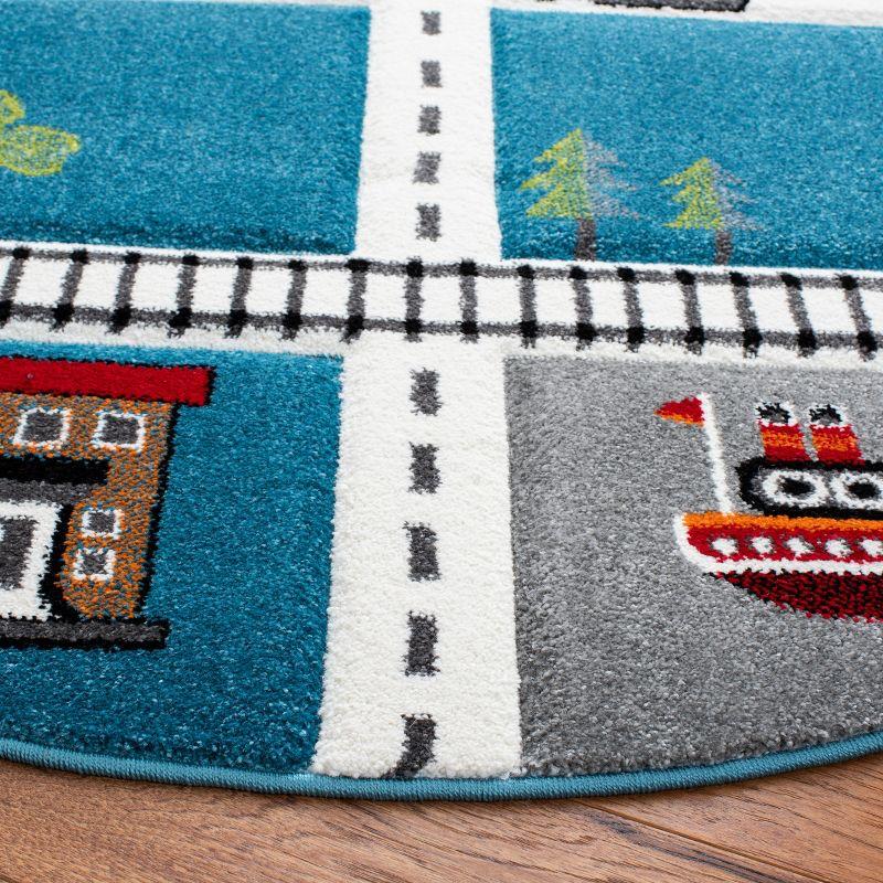 Carousel Kids  CRK192 Loomed Indoor Area Rug - Turquoise/Ivory - 4'x4' Round - Safavieh