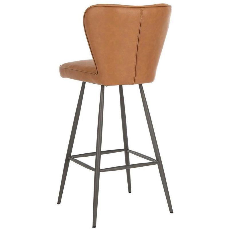Aster 30"H Mid-Century Modern Leather Tufted Bar Stool (Set of 2) - FOX1703 - Camel - Safavieh Couture