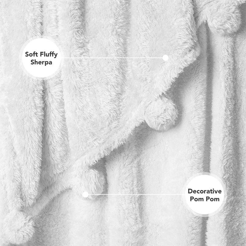 PAVILIA Fluffy Throw Blanket with Pompom, Lightweight Soft Plush Cozy Warm Pom Pom Fringe for Couch Sofa Bed