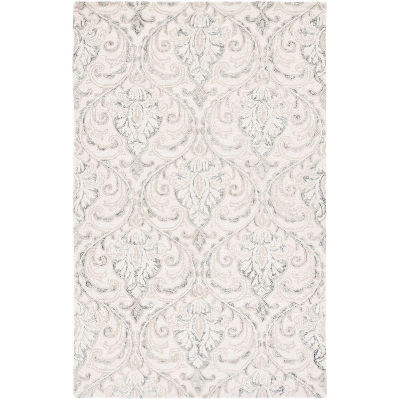 Elegant Ivory & Grey Hand-Tufted Wool Rectangular Area Rug, 5' x 8'