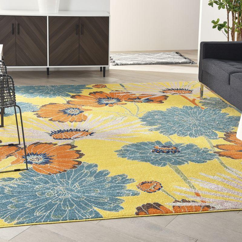 Sunlit Bloom 9' x 12' Yellow Floral Synthetic Area Rug