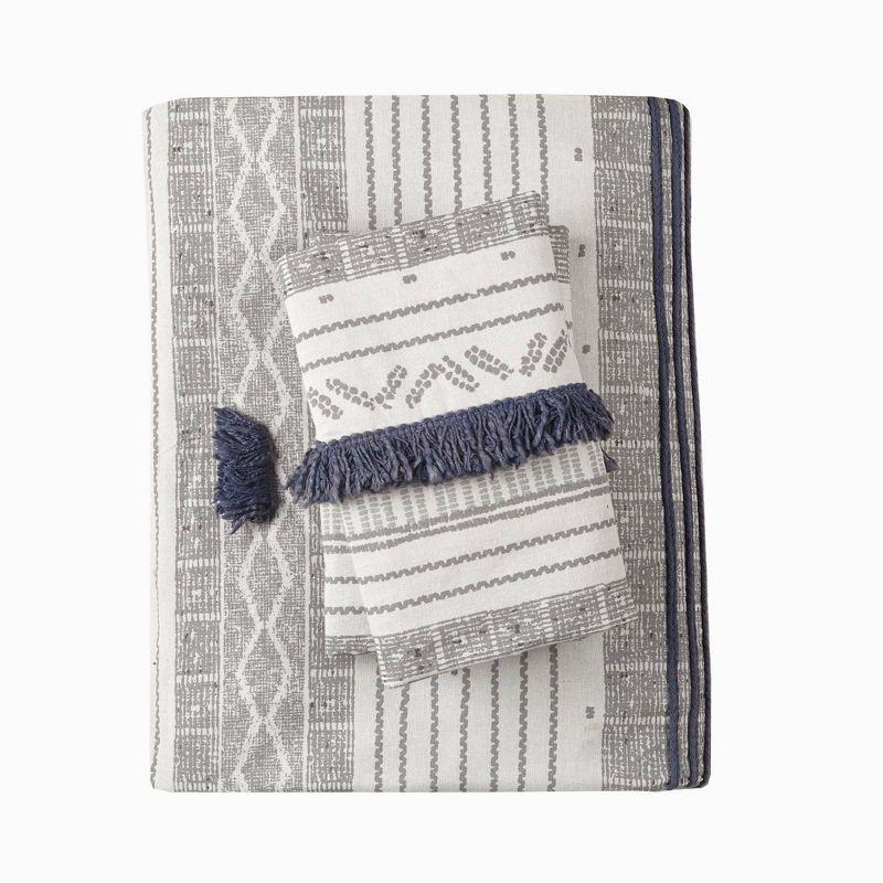 Ink+Ivy 3pc Full/Queen Cody Cotton Duvet Cover Set Gray/Navy: Woven Stripe, Lightweight, OEKO-TEX Certified