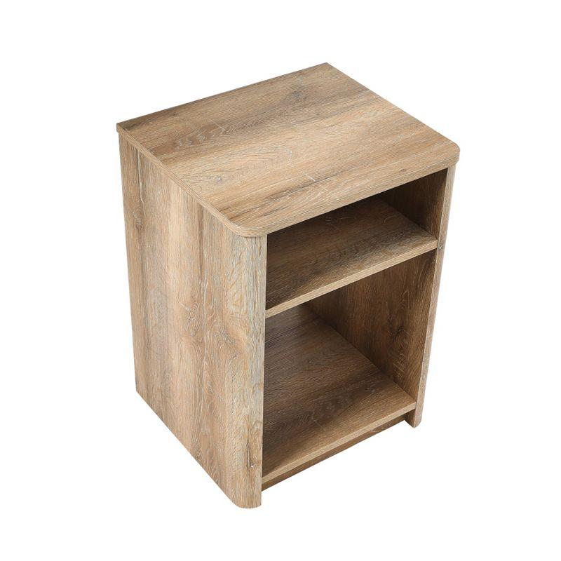 Storied Home Radius Nightstand Square Cube Storage Compartment Coastal Oak : Modern Farmhouse Style, Scratch-Resistant, Device Charging Slot