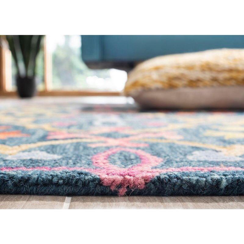 Handmade Blue and Multicolor Wool Area Rug, 5' x 8'