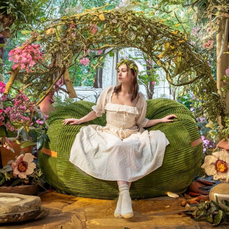 Big Joe Foam Filled Bean Bag Chair with Removable Cover, Corded Plush, Vegan Leather Accents, Medium to XXL Size