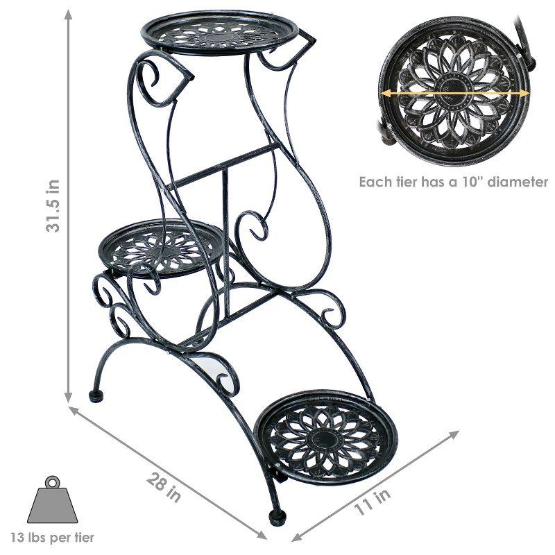 Sunnydaze Steel 3-Tiered Victorian Potted Flower Plant Stand Display Shelf - 31" - Black