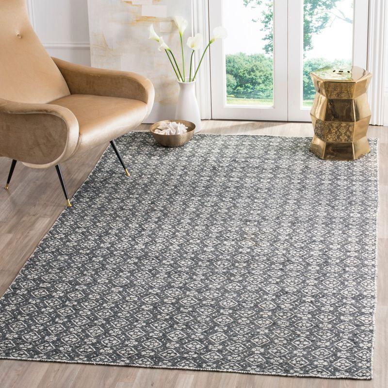 Ivory & Charcoal Handwoven Kilim Wool Rug 4' x 6'