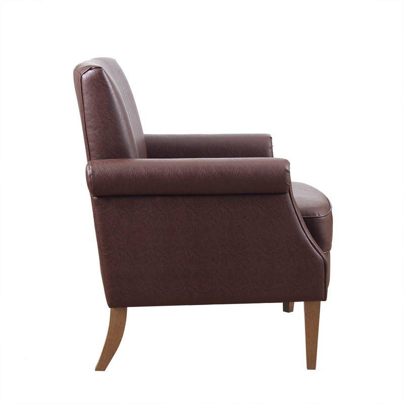 Brown Faux Leather Accent Chair with Wood Legs