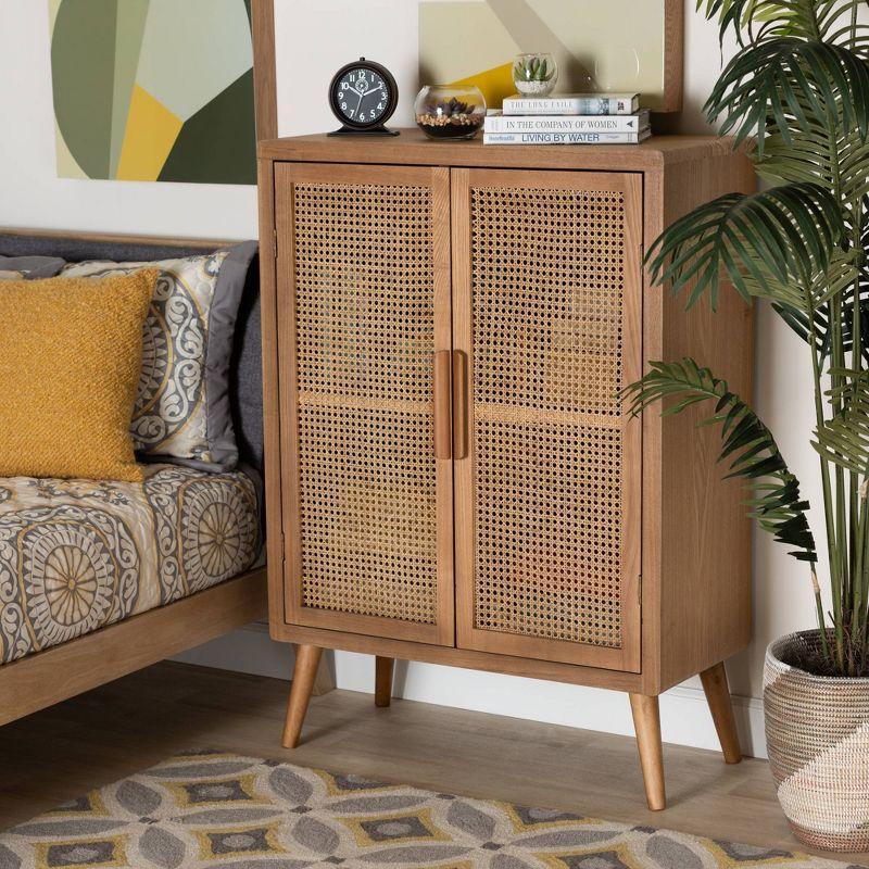 Alina Medium Oak and Rattan 2-Door Accent Storage Cabinet