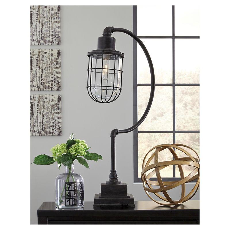 Signature Design by Ashley Jae Desk Lamp Antique Black: Modern Glass Shade, Metal Body, UL Listed