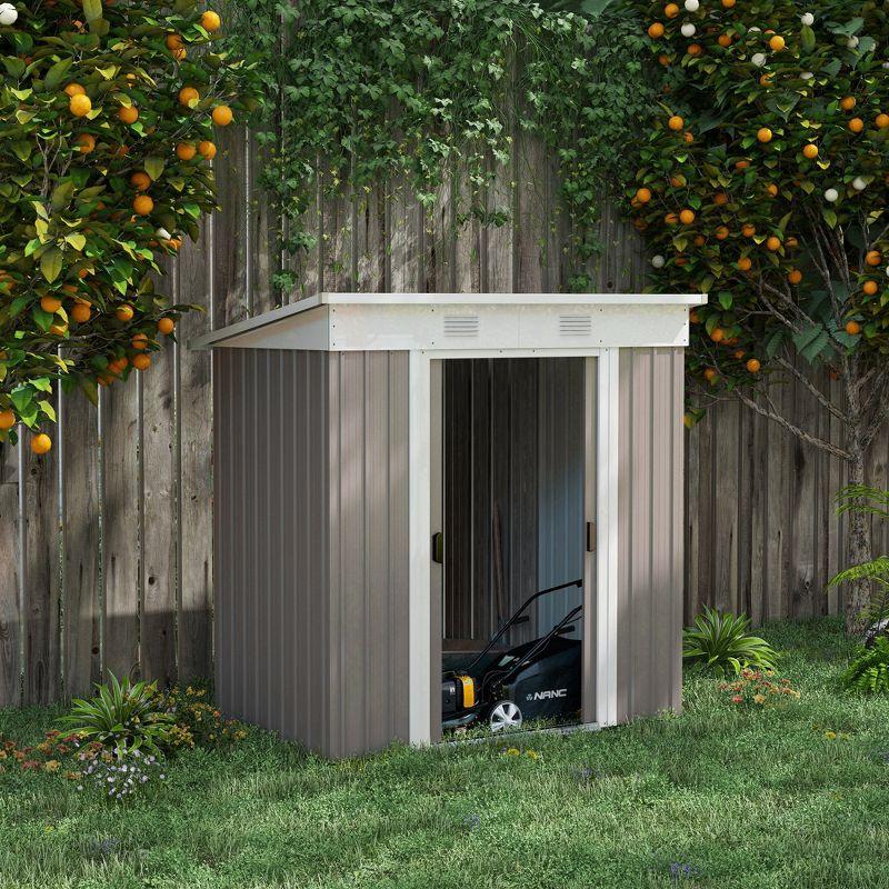 Gray Metal Garden Shed with Dual Locking Doors and Vents