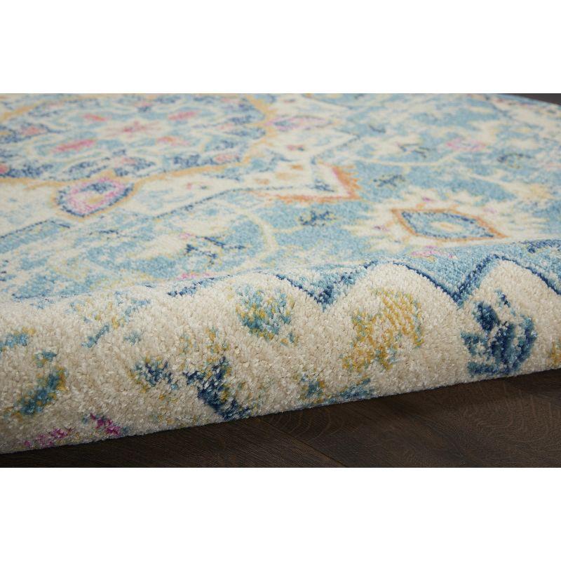 Ivory and Turquoise Floral Power-Loomed 6'7" x 9'6" Area Rug