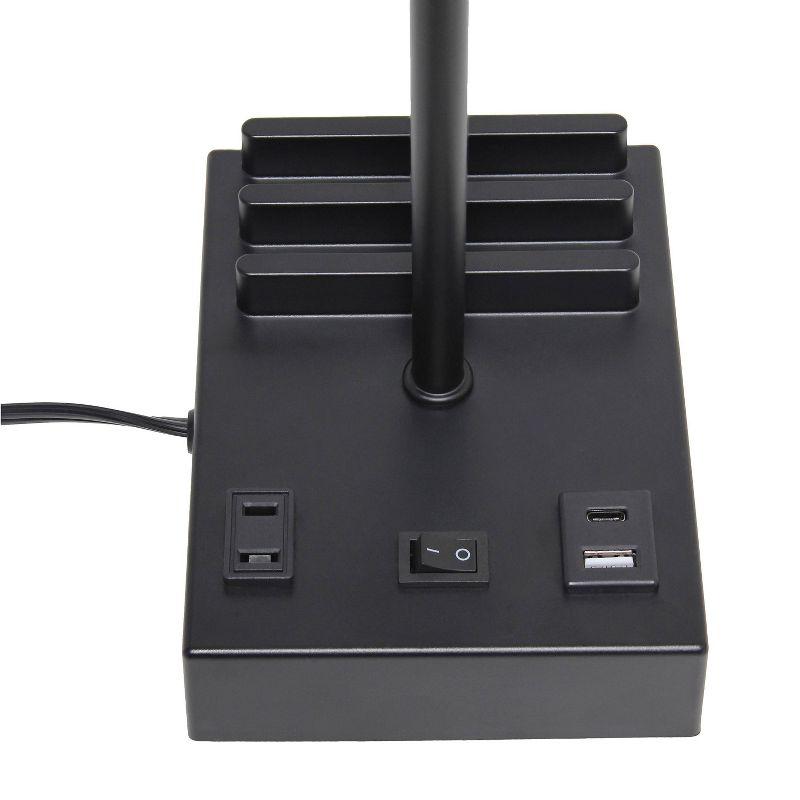 15.3" Tall Modern Rectangular Bedside Table Desk Lamp with 2 USB Ports and Charging Outlet - Simple Designs