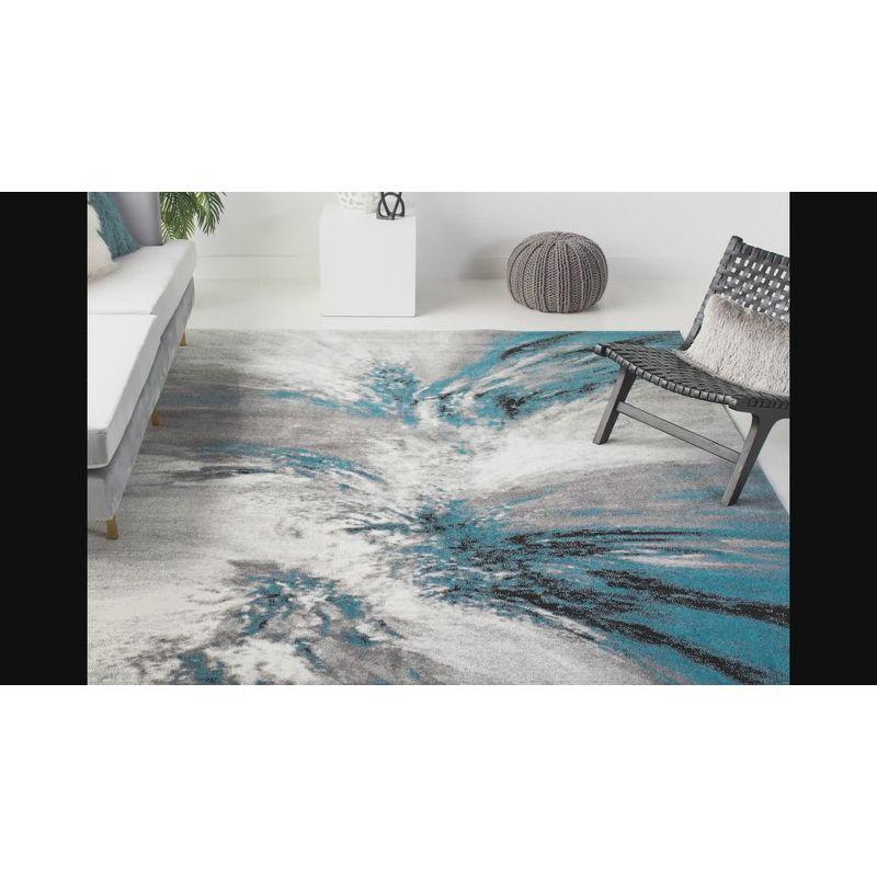 Abstract Blue and Grey Square Synthetic Area Rug