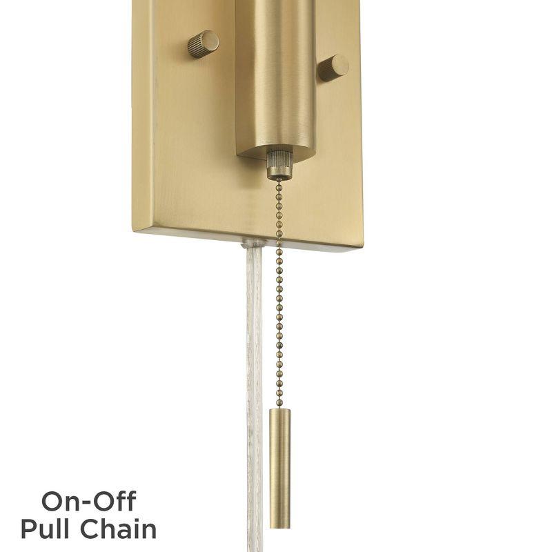 360 Lighting Luca Modern Swing Arm Wall Lamp Warm Brass Metal Plug-in Light Fixture Up Down White Fabric Shade for Bedroom Bedside Living Room Reading
