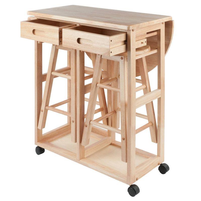 Winsome 3pc Burnett Space Saver Set Beech: Compact Folding Table with 2 Stools, Wood Frame