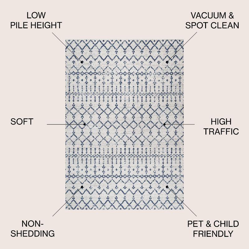 4'x 6' Morrocan Hype Boho Vintage Diamond Area Rug, Cream/Navy - JONATHAN Y