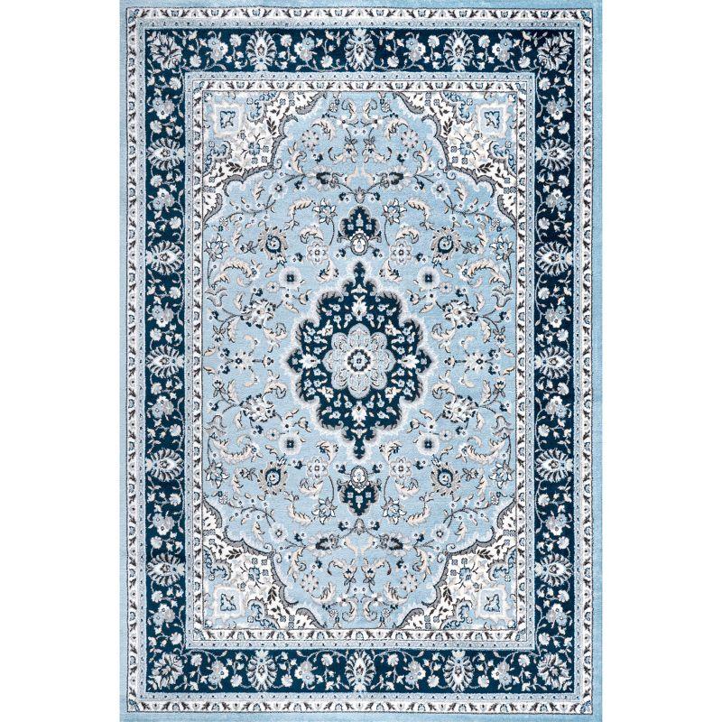 4'x 6' Palmette Modern Persian Floral Area Rug, Blue/Navy - JONATHAN Y