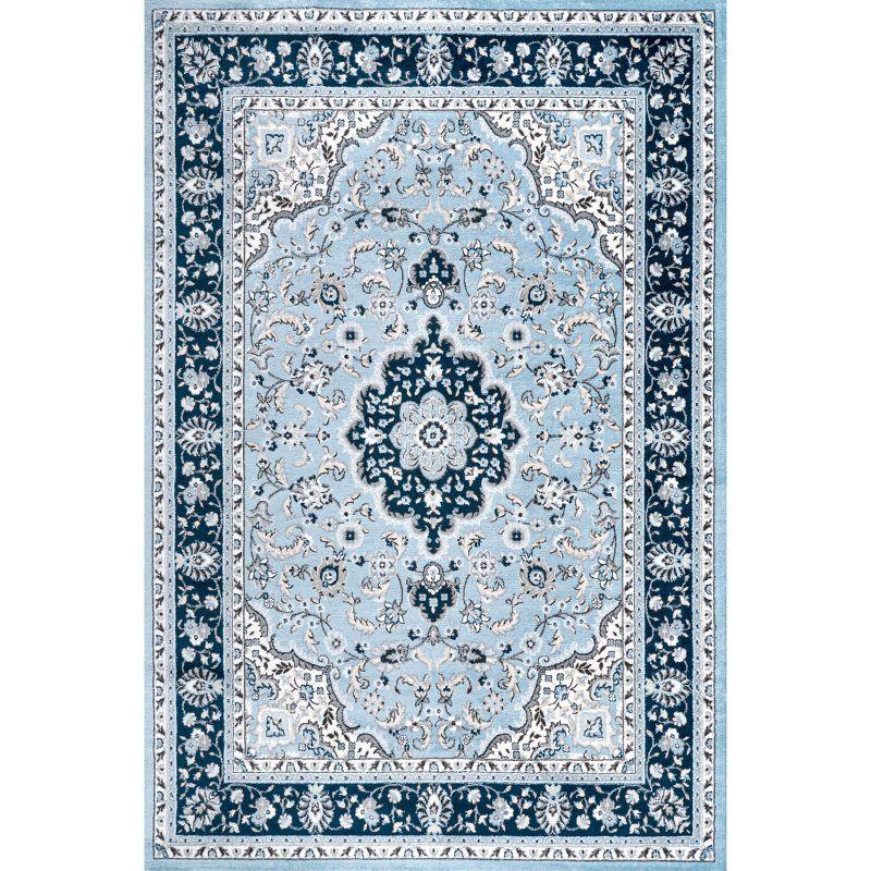 Palmette Navy Blue Synthetic 3' x 5' Easy-Care Area Rug