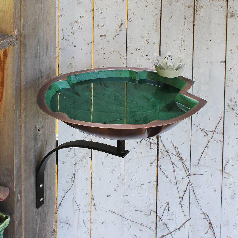 13.75" Lilypad Birdbath with White Flower and Wall Mount Bracket Copper Plated an Patina Finish - Achla Designs