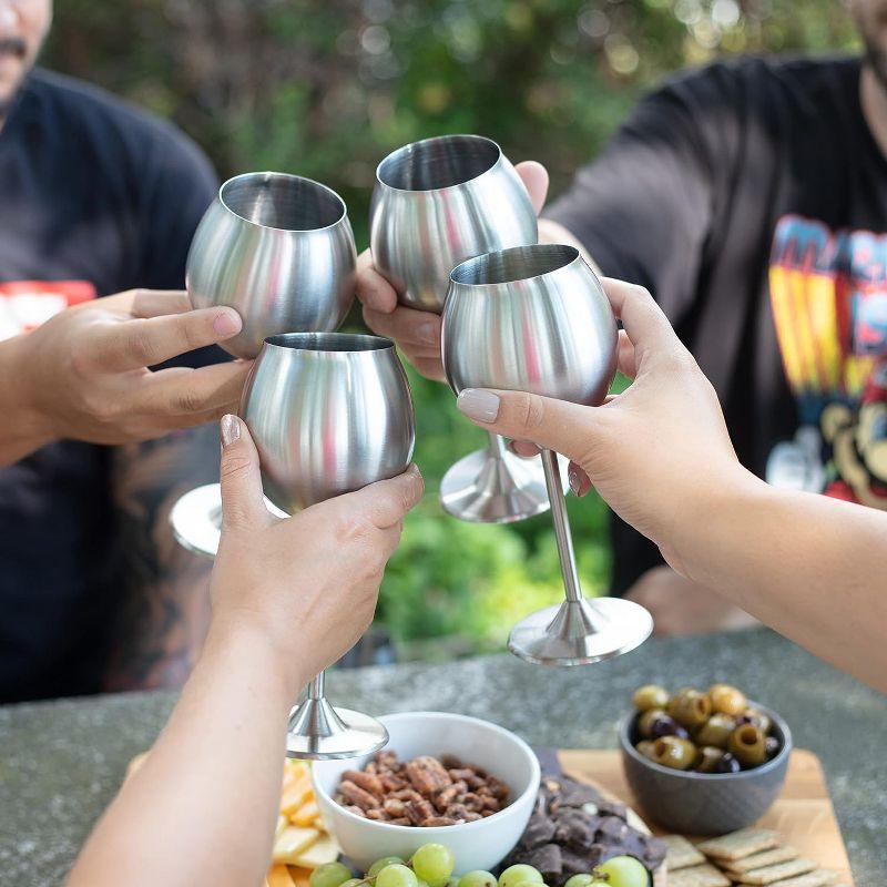 D'Eco Unbreakable 12 Oz Stainless Steel Wine Glasses (8 Pack) Large Stemmed Matte Silver Wine Goblets - Reusable Drinkware - Great Mother's Day Gift