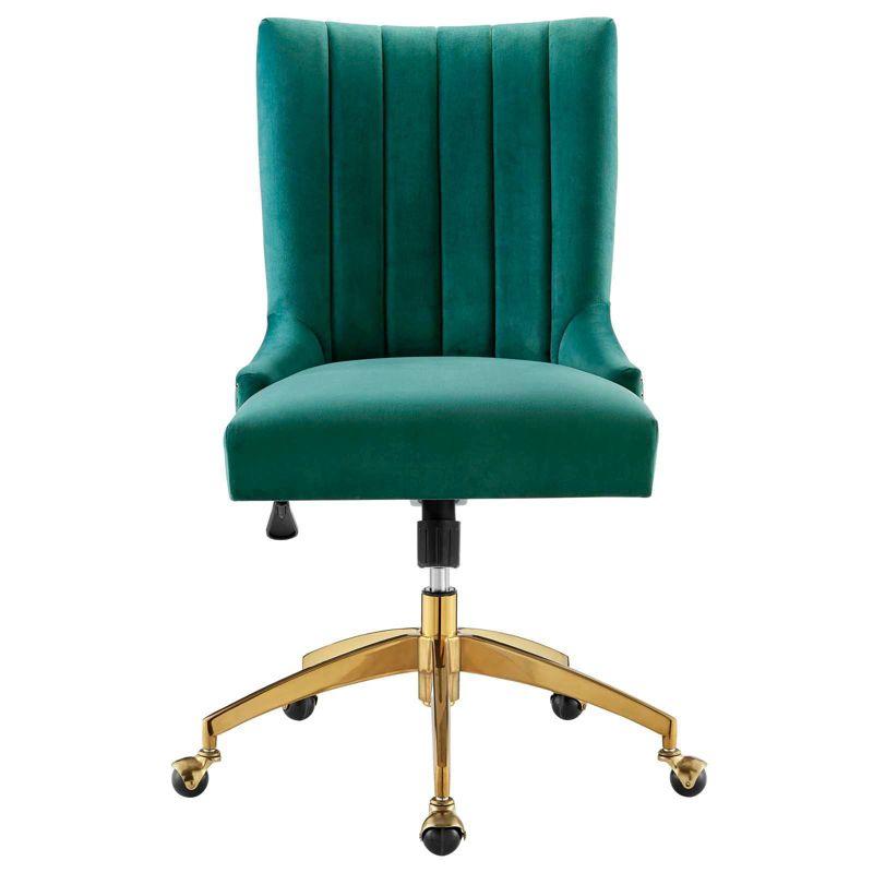 Empower Channel Tufted Performance Velvet Office Chair Gold Teal - Modway: Swivel Desk Chair with Casters, Adjustable Height