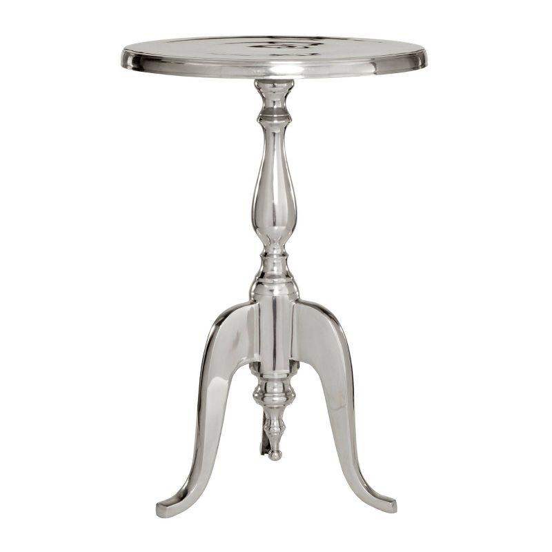 Elegant Silver Round Metal Pedestal Accent Table - 15" x 22"