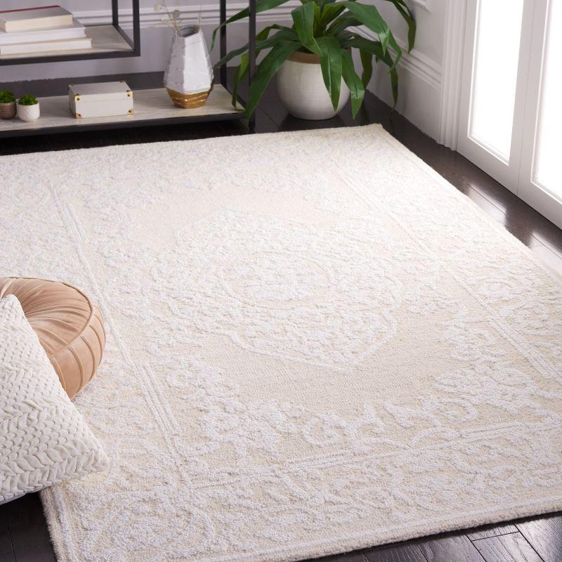 Ivory Handmade Tufted Wool Abstract Rectangular Rug, 3' x 5'