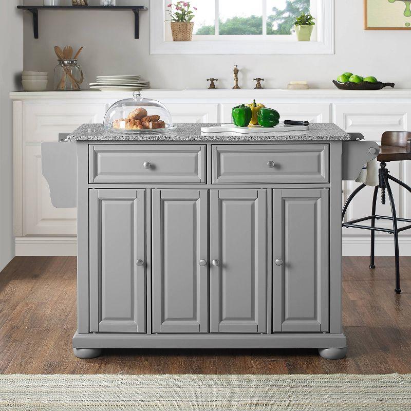 Alexandria Kitchen Island with Solid Granite Top Vintage Gray - Crosley: Adjustable Shelves, Storage Space, Nickel Hardware