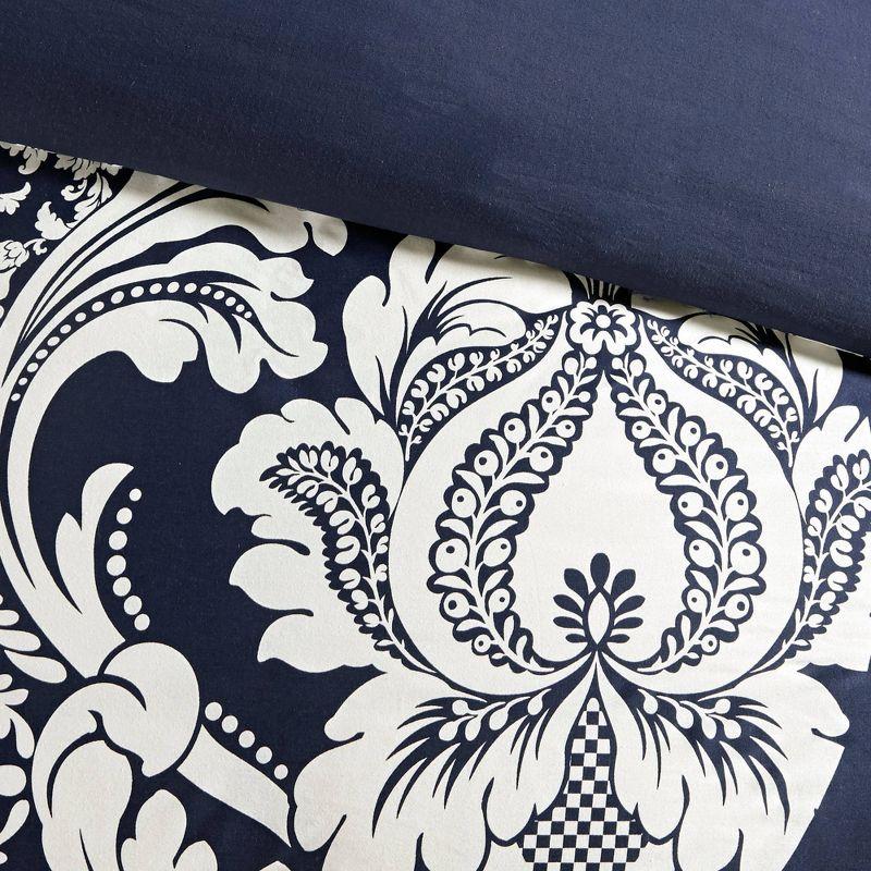 Navy and White Cotton Sateen Full/Queen Duvet Cover Set