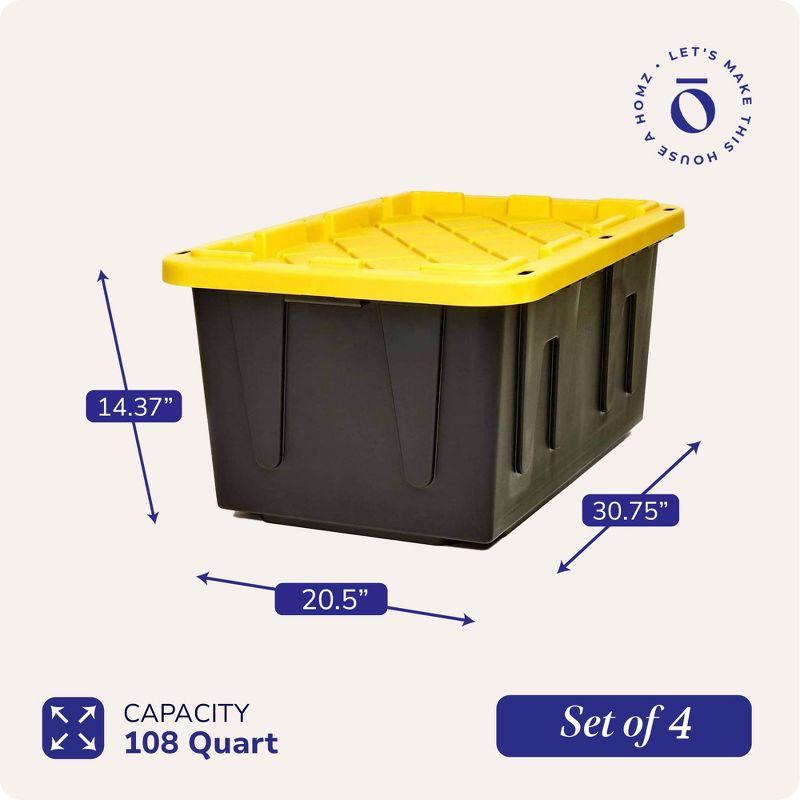 Heavy-Duty Black and Yellow Stackable Plastic Storage Bins, 27 Gallon, 2-Pack