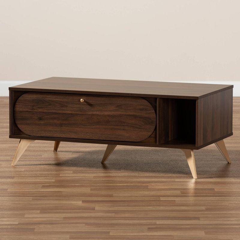 Edel Mid-Century Modern Coffee Table Walnut/Brown/Gold - Baxton Studio