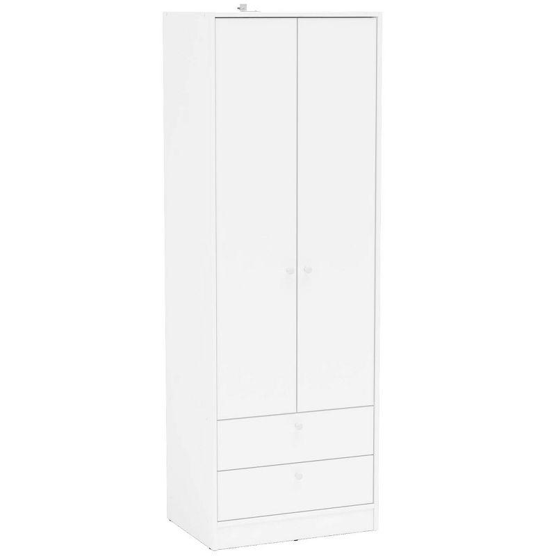 White 2-Door and 2-Drawer Modern Wardrobe with Mirror