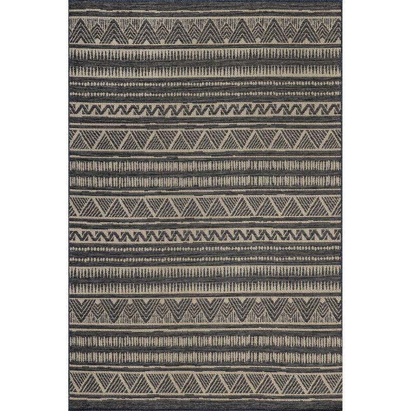 Reversible Gray Stripe Synthetic 8' x 10' Indoor/Outdoor Rug