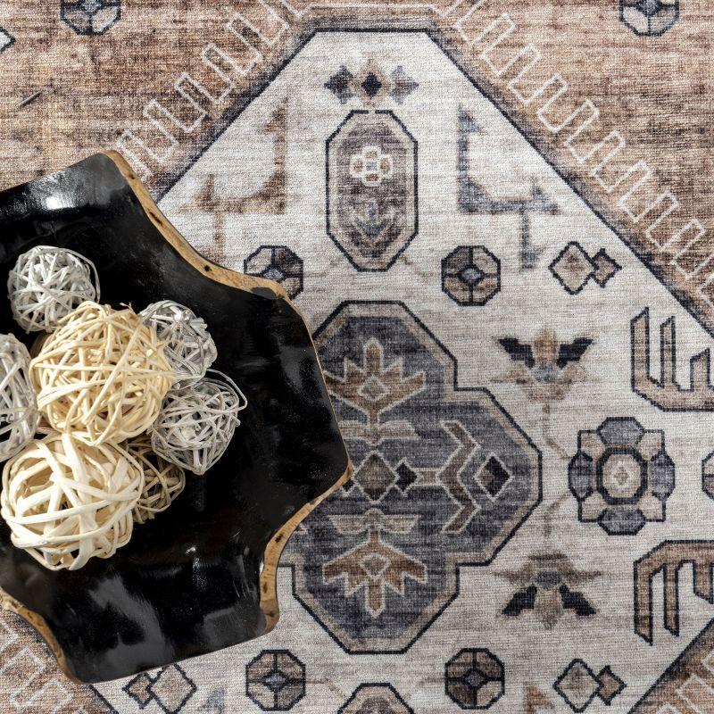 Nuloom Evelina Medallion 6x9 Spill Proof Machine Washable Indoor Area Rug for Living Room Bedroom Dining Room Kitchen, Light Orange/Ivory