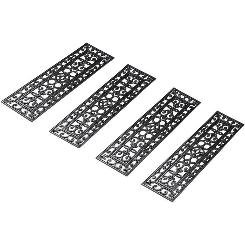 Decorative Scrollwork Design Rubber Stairs Anti-Slip Tread Mat Carpet, Set of 4