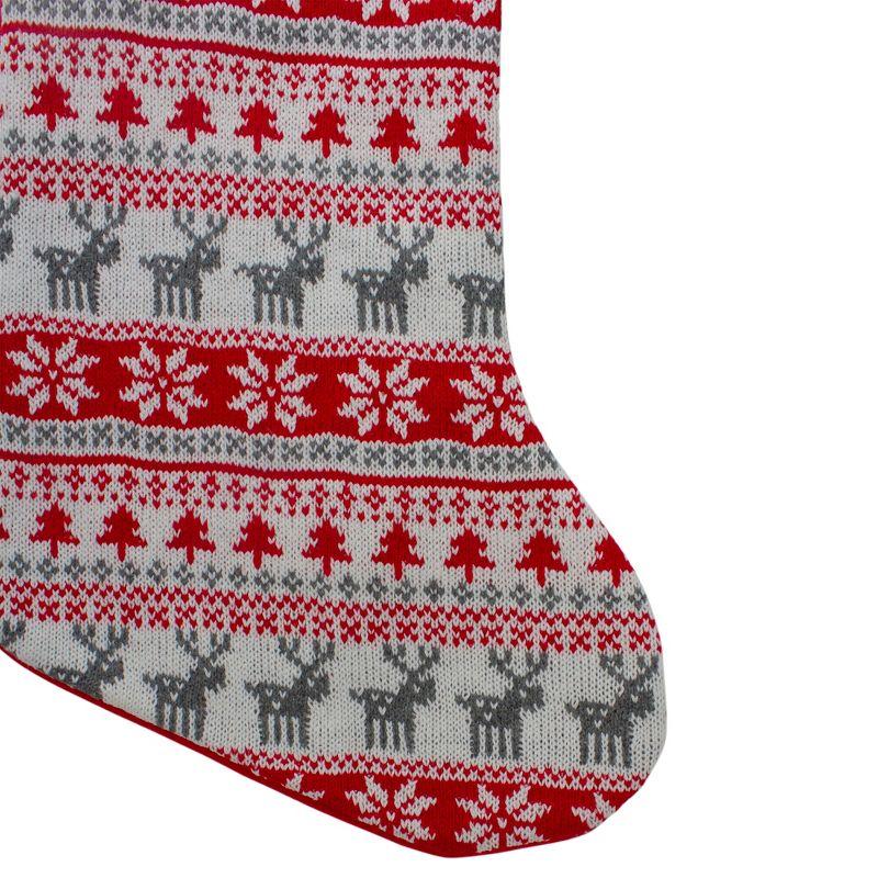 Northlight Nordic Print with Faux Fur Cuff Christmas Stocking - Red/White