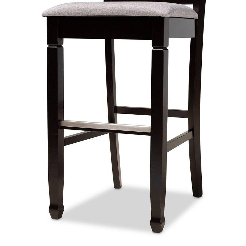 Espresso and Grey Oak Wood Bar Stool with Silver Footrest, Set of 2